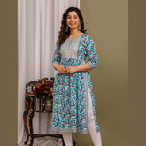 Nayra Cut Side Slit Purple Printed Kurti with Embrodiery Design 414B